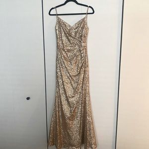 Light Gold Sequin Floor Length Gown | Sorella Vita Dress